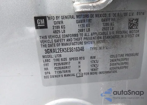 2014 Chevrolet Captiva Sport 2Ls from USA, damaged, VIN 3GNAL2EK5ES616348